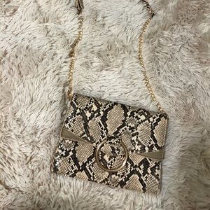 Faux snakeskin print shoulder crossbody Clutch